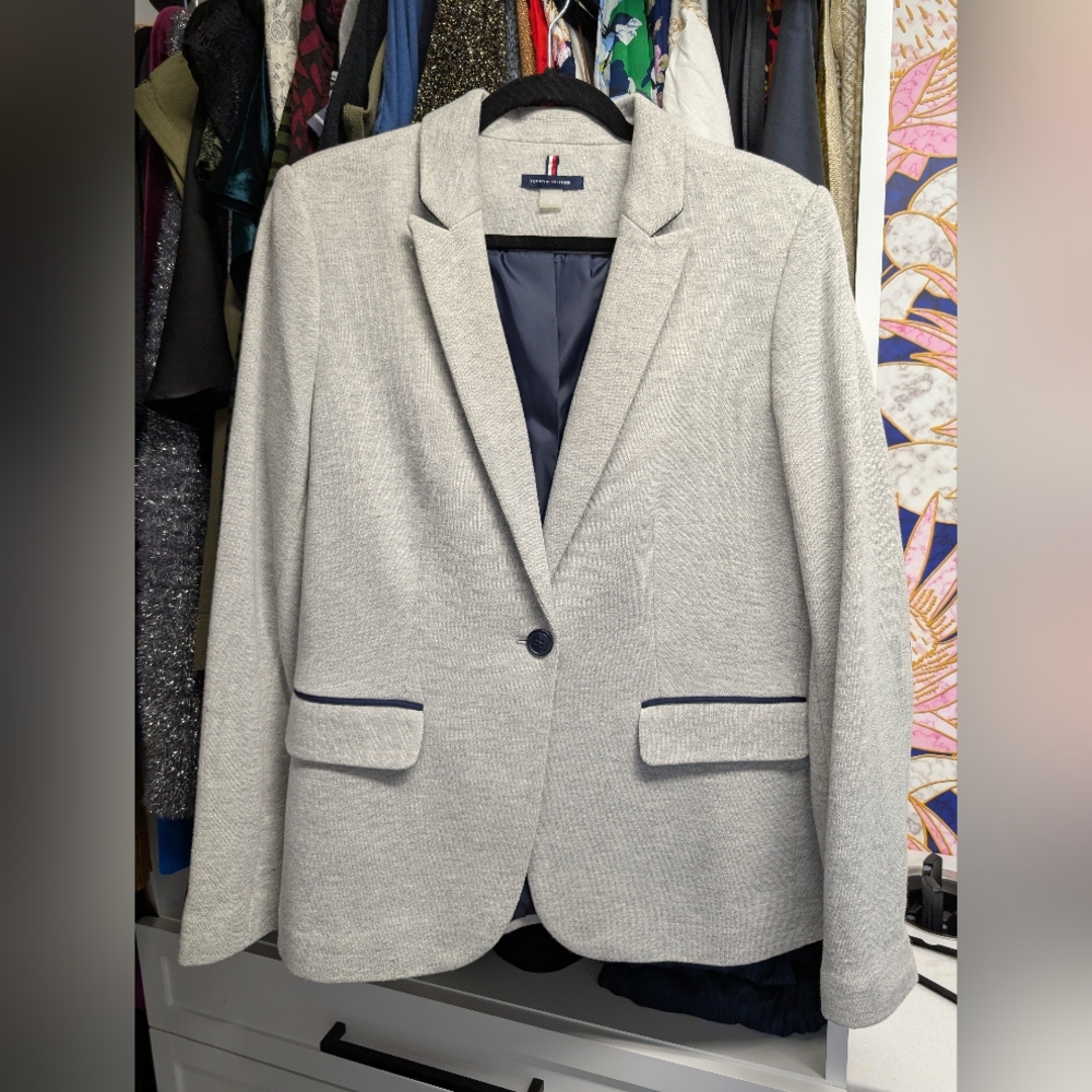 Tommy Hilfiger Blazer Grey w Blue Elbow Patch size 12